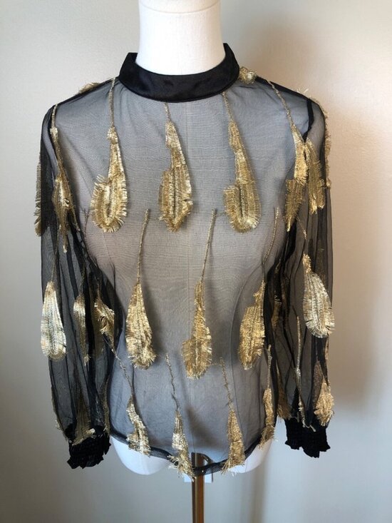 This IS The Day Tops - NWT This IS the Day Black Sheer Blouse Gold Embellishments Gothic Romance Size S